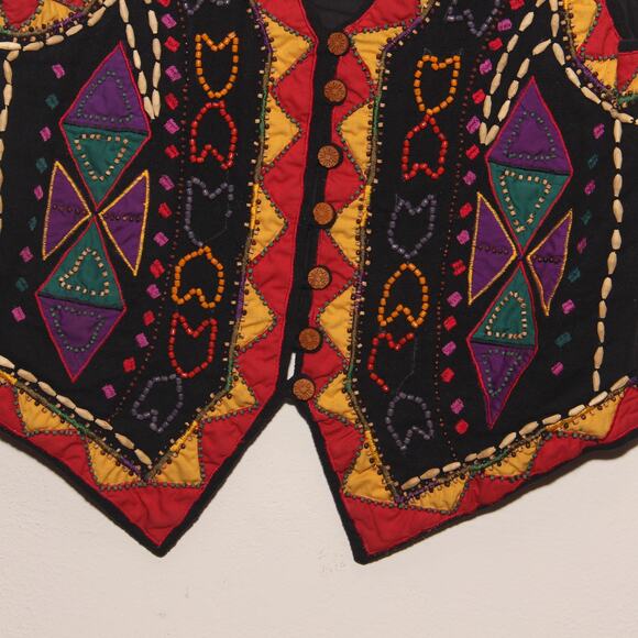 Vintage Carole Little Boho Wood Bead Abstract Vest Size Large - Picture 4 of 5